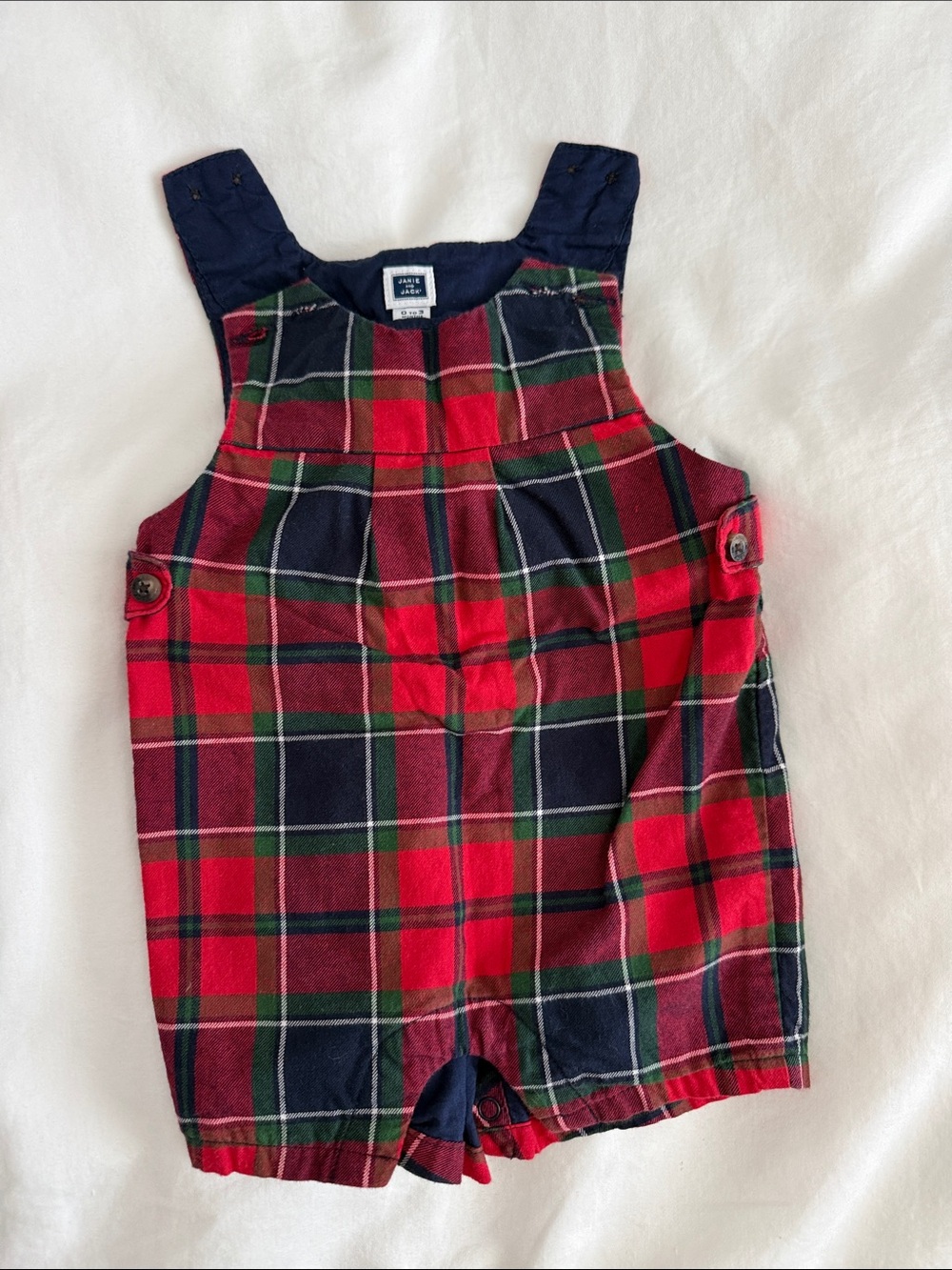 Janie and Jack Red & Navy Plaid Shortall Romper